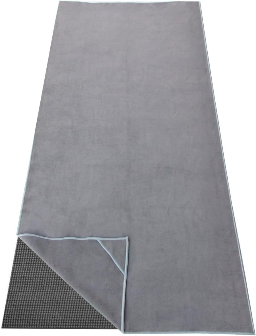 Hot Yoga Towel, Non-Slip Thicker Hot Yoga Mat Towel with Corner Pockets, 25"x72",  Sweat Absorbent, Perfect for Hot Yoga, Bikram, Pilates and Yoga Mats (Grey, 72x25 inches)