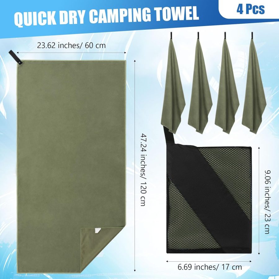 4 Pcs Quick Dry Camping Towel Absorbent  Travel Towel 47.24'' X 23.62'' Travel Wash Cloth Set for Backpacking Camping Beach Gym Sports Yoga Swimming Pool - Image 2