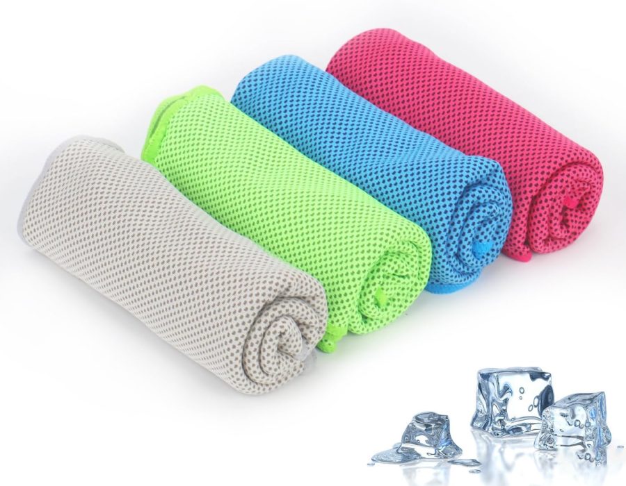 4 Pack Cooling Towels, 40 Inches X 12 Inches, Breathable Soft Chilly  Towel for Yoga, Sport, Running, Workout,Gym, Camping and Fitness, (Grey/Pink/Green/Blue)