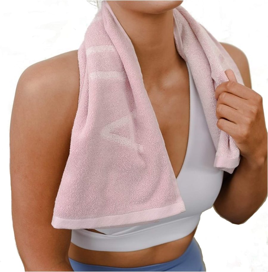 Luxury Gym Towel for Sweat - 100% Organic Cotton - Soft and Absorbent (31.5 X 15.75 inch)- Silver Infused Sports Towel For Workout Yoga and Gym Women (Pink)