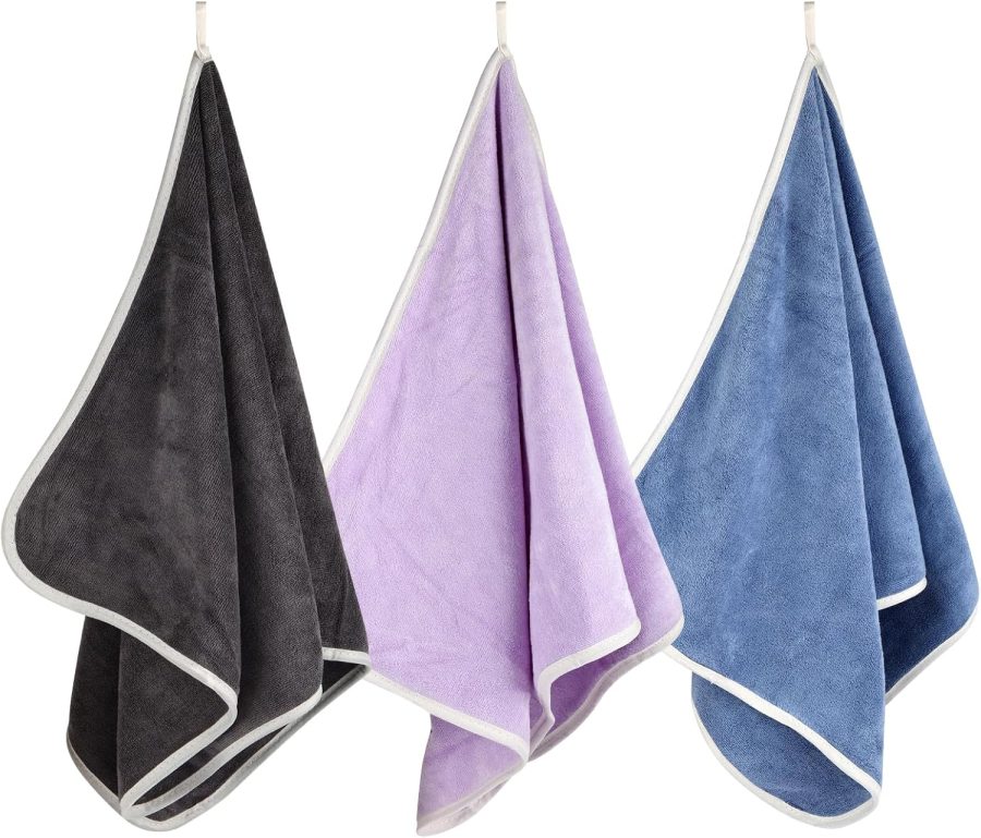 3 Pack  Gym Towels (14.2" x 30"), Super Soft, Quick Drying, Absorbent Towel for Fitness, Yoga, Swimming, Sports, Workout, Skin-Friendly for Women Men (Grey/Blue/Purple)