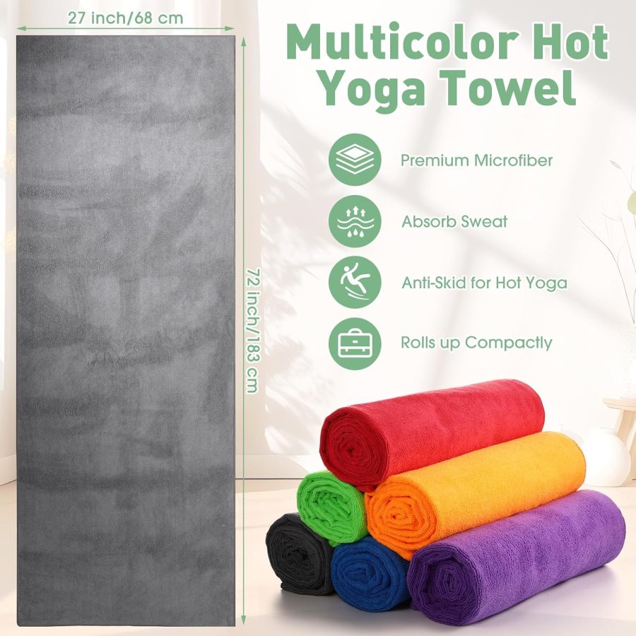 6 Pcs Hot Yoga Towels Bulk Non Slip  Anti Slip Absorbent Multicolor Wicking Pilates Yoga Mat Towel for Women Men Pilates, 27" x 72" (Stylish) - Image 2