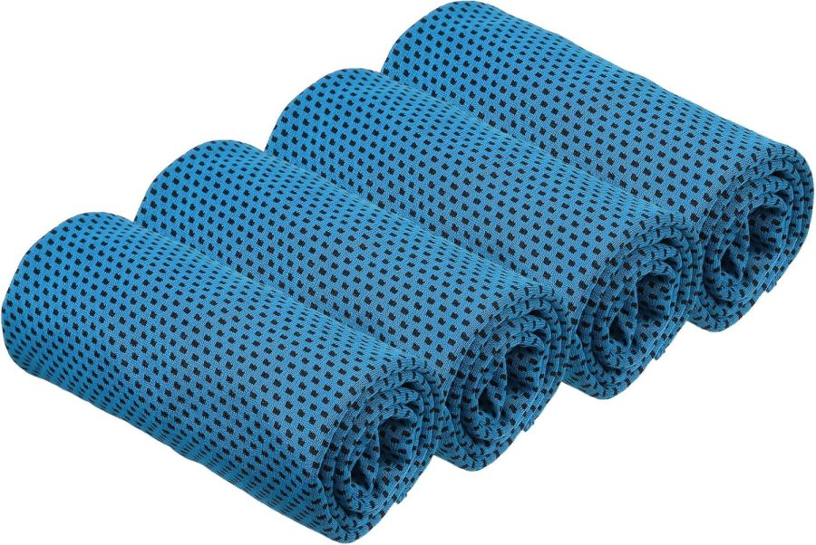 Cooling Towel 40"x12", 4Pcs Ice Towel for Neck and Face, Soft Breathable Chilly Sweat Absorbing for Yoga Sports Camping Fitness Running Golf, Light Blue