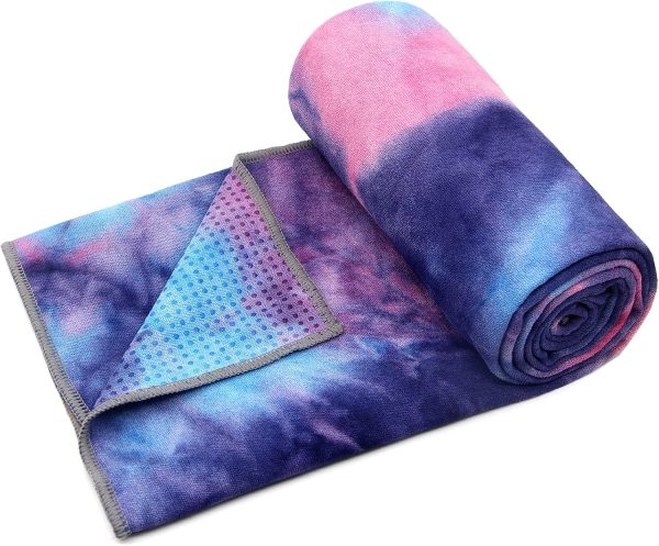 Yoga Towel,Hot Yoga Mat Towel with Grip Dots Sweat Absorbent Non-Slip for Hot Yoga, Pilates and Workout 24" x72", Purple & Blue