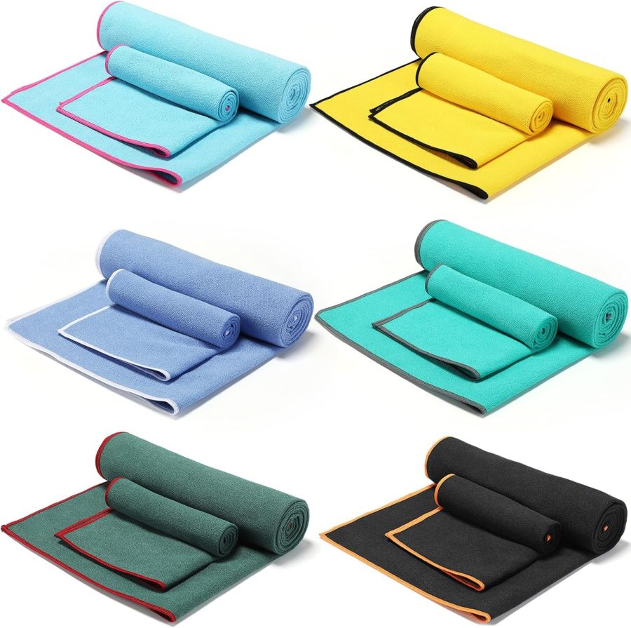 12 Pack Yoga Towel for Hot Yoga, Non Slip 2 in 1 Set Extra Thick Pilates Mat Towel Double Sided  Super Absorbent and Sweat Blankets for Workout Gym Fitness Men Women