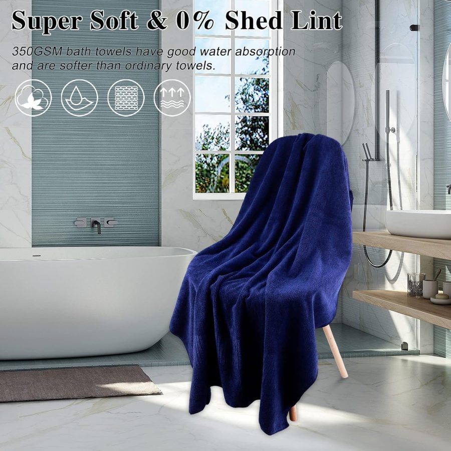 Bath Towels, Super Soft Towels for Bathroom, Highly Absorbent Large Towel Set 35 x 63 Inches, Quick Dry Multipurpose Use for Fitness,Spa,Sports Towels,Yoga Towel, Navy Blue (2 Pack) - Image 2