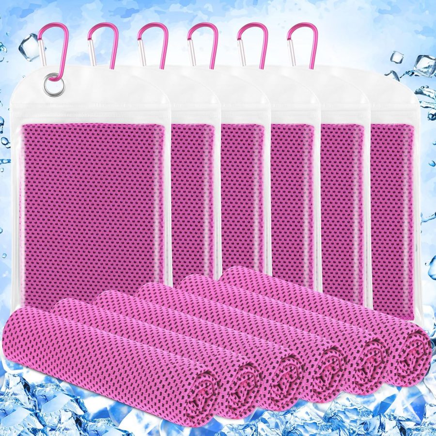 6 Pack Cooling Towels 40" x 12" Sport Towels, Cooling Rag for Neck and Face Ice Breathable Chilly Portable Neck Wraps for Yoga(Rose Red)