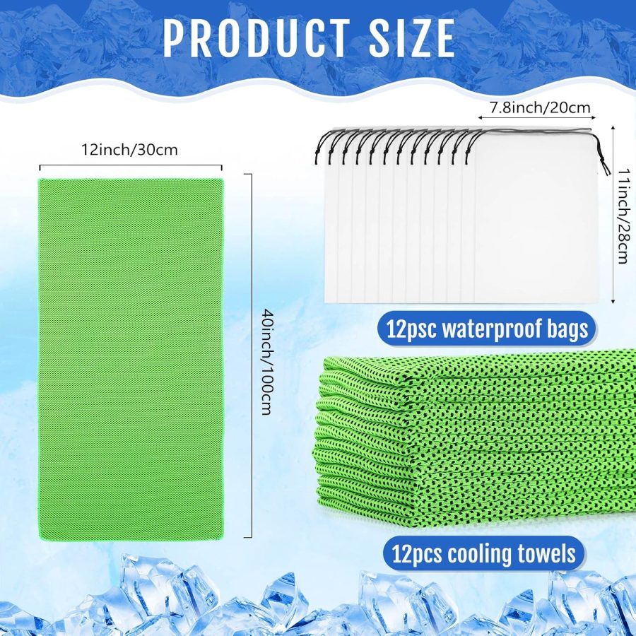 12 Pcs Cooling Towels for Face and Neck 12 x 40 Inch Workout Towels for Gym Fast Drying Hot Weather Sweat Rag Cold Cooling Cloth with 12 Bags Athletes Sport Yoga Golf(Green) - Image 2