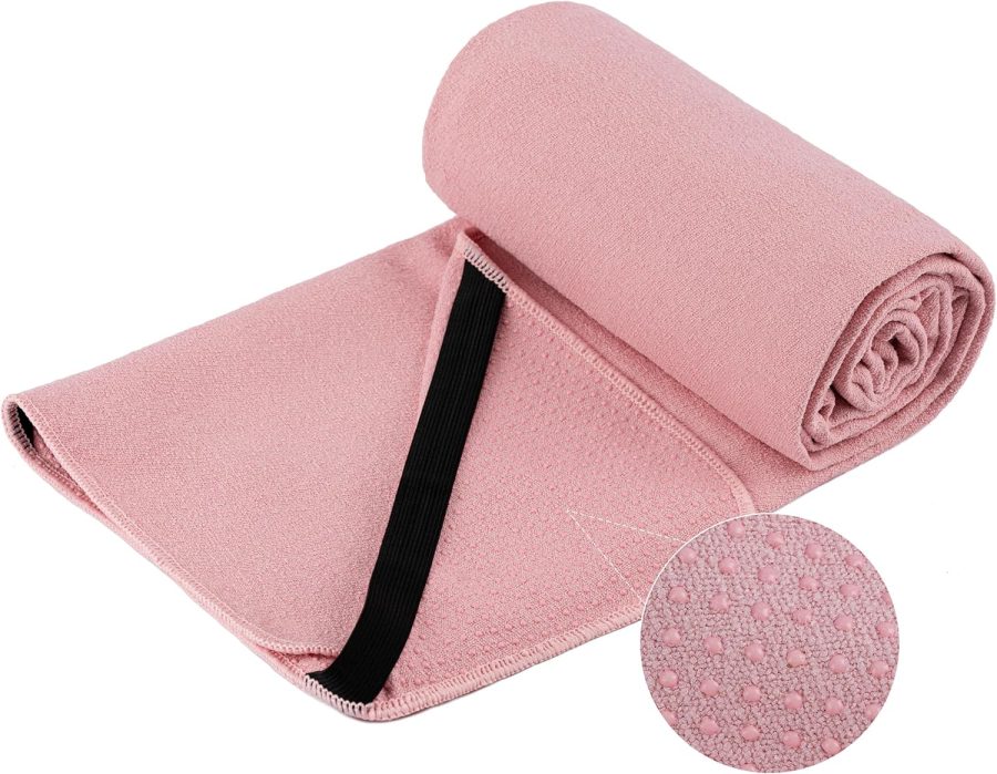 New  Hot Yoga Towel Mat, 24 x 72 inches, with Non-Slip Silicone Grip, Secure Fit Elastic Straps