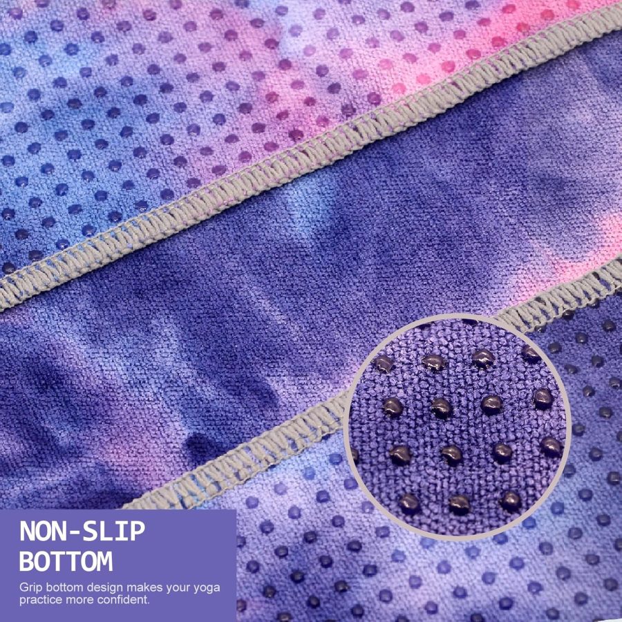 Yoga Towel,Hot Yoga Mat Towel with Grip Dots Sweat Absorbent Non-Slip for Hot Yoga, Pilates and Workout 24" x72", Purple & Blue - Image 2